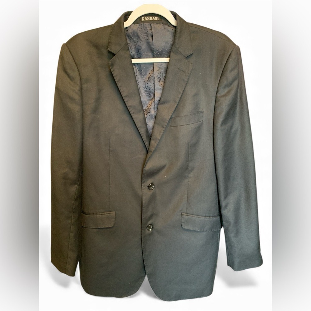 KASHANI Mens Black Suit‎ Jacket Blazer Custom Tailored Size 40L